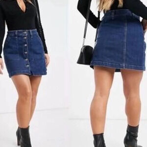 J. Crew Mercantile Denim Button Front Blue Mini Skirt Front Pockets Size 10 NWT